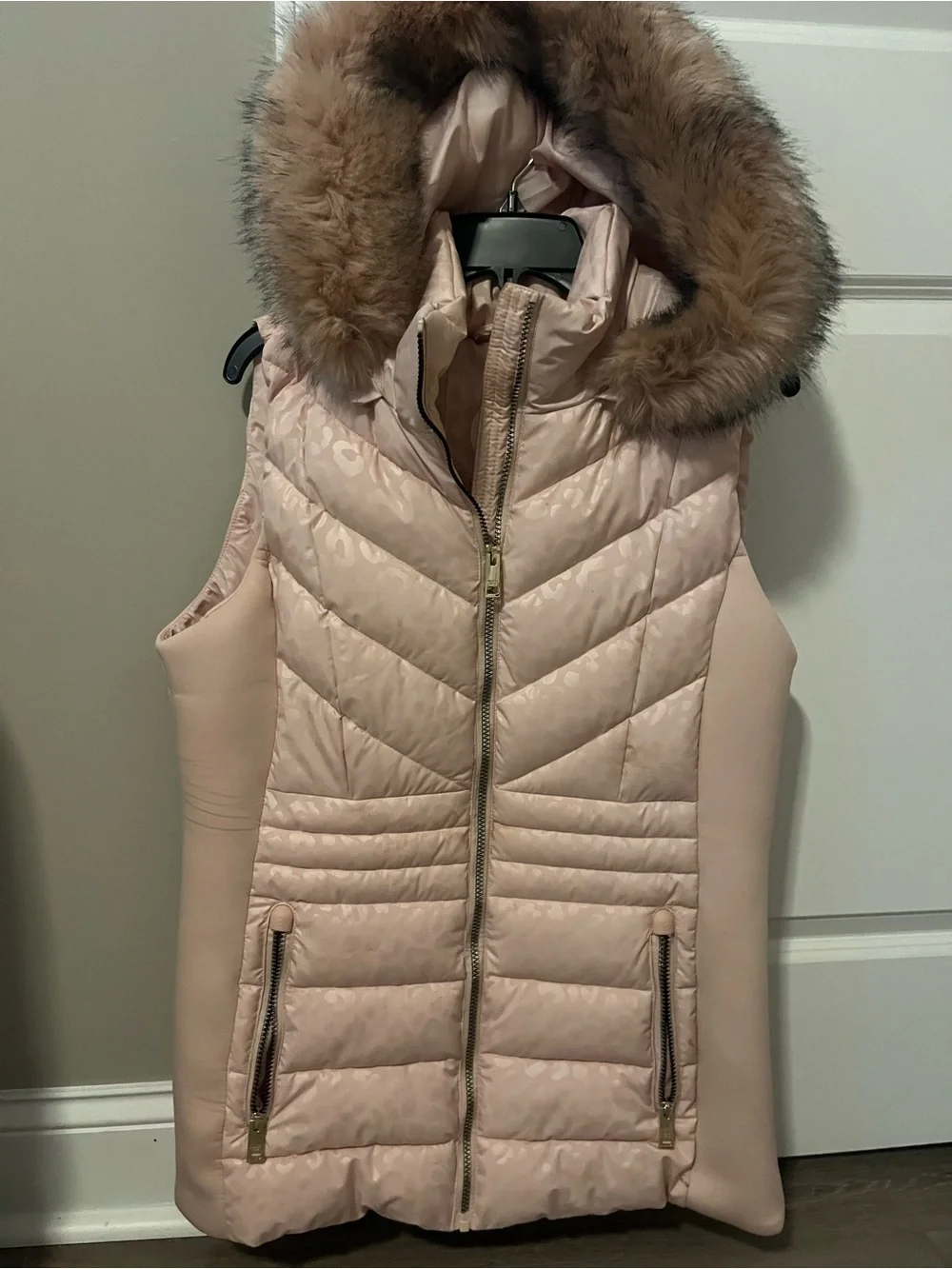 Michael Kors Pink Quilted Faux-Fur Hooded Puffer Vest